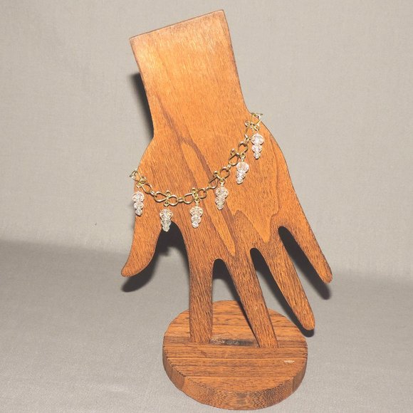 One of a Kind Handcrafted Crystal Clear Glass Faceted Bead Icicle Charm Bracelet - Picture 1 of 5